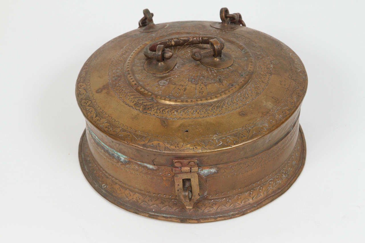 Round Bronze Indian Box with Lid