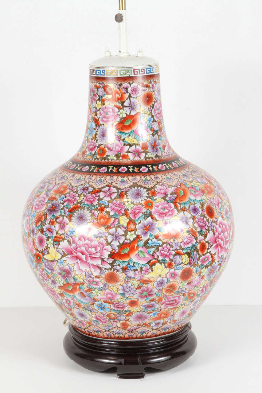 Japonisme Large Japanese Pink Porcelain Table Lamp