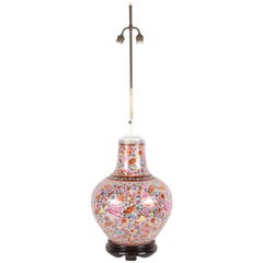 Large Japanese Pink Porcelain Table Lamp