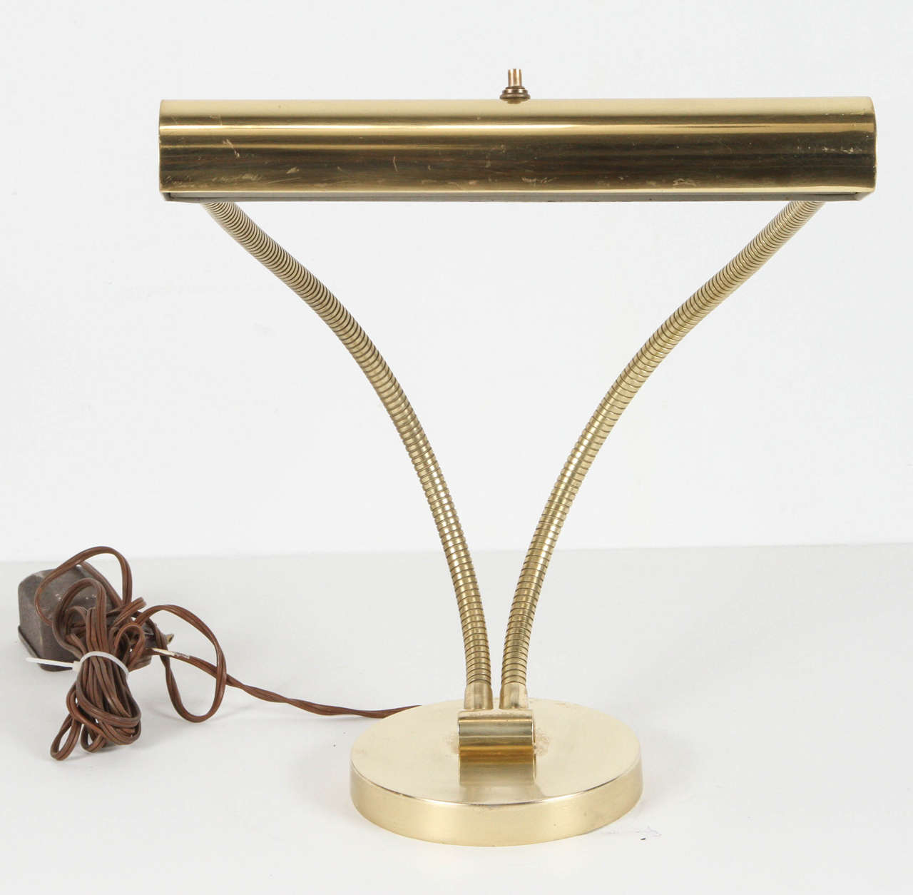 Italian Brass Double Gooseneck Desk Lamp