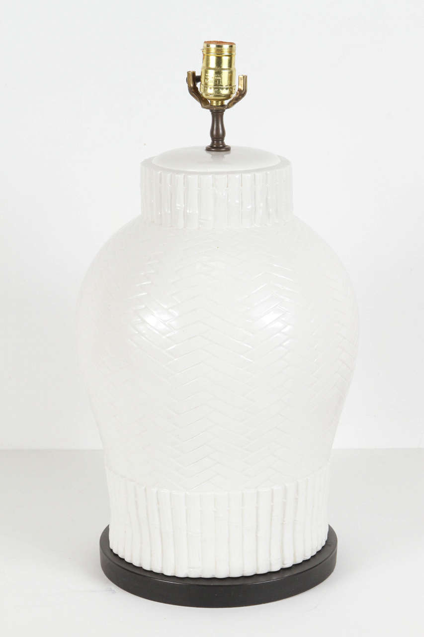 Chinese Export White Textured Table Lamps
