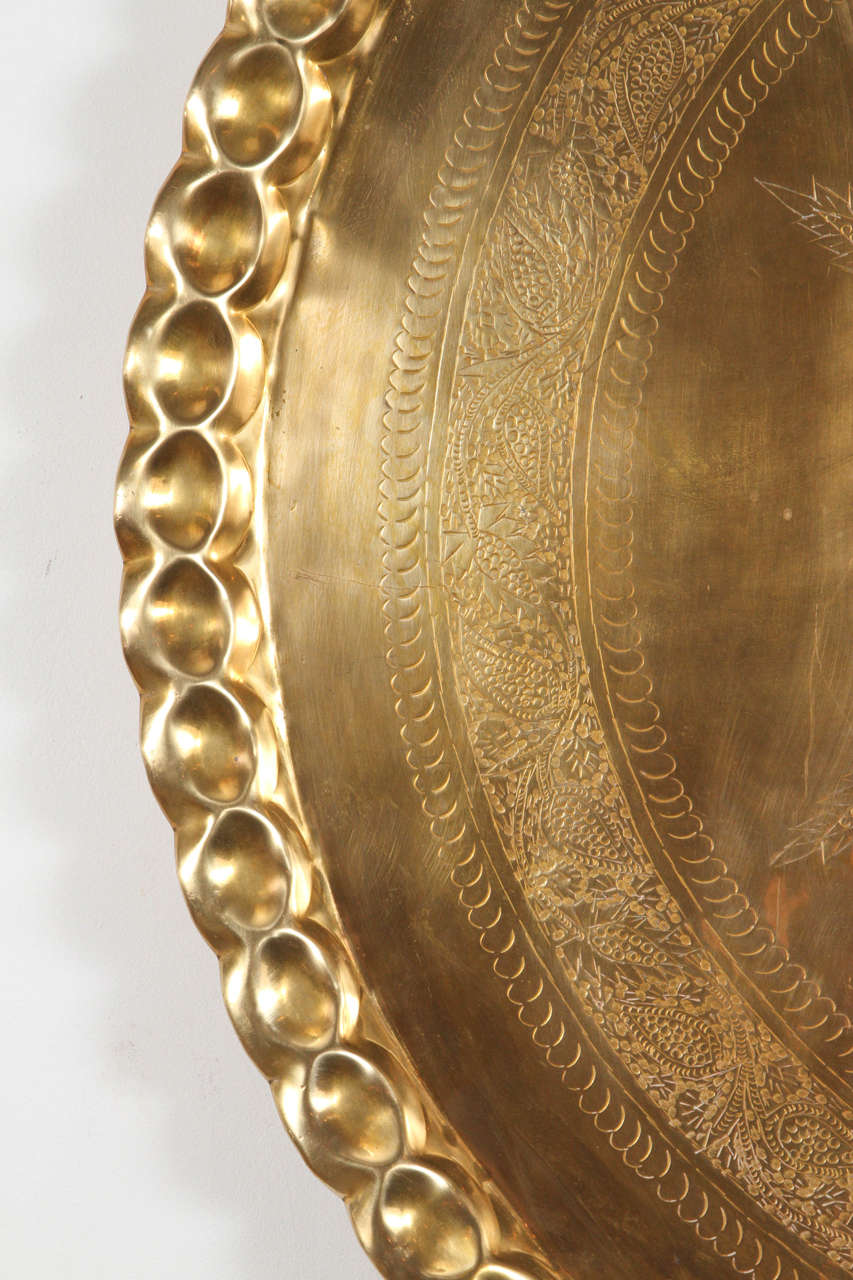 Moorish Large Hanging Moroccan Brass Tray Platter