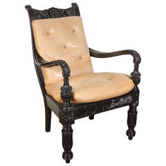 Anglo-Indian Carved Ebony Armchair