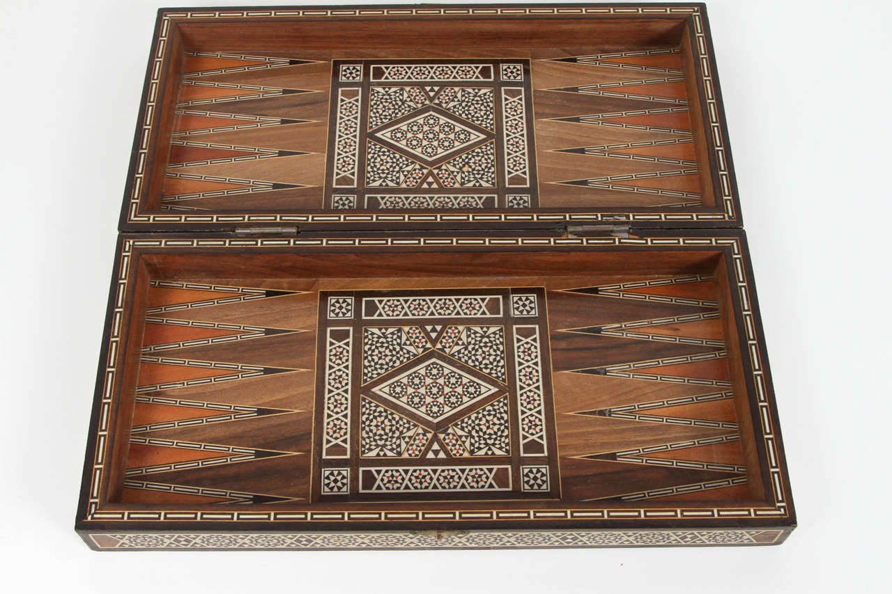 Inlay Fine Syrian Inlaid Mosaic Backgammon Wooden Box