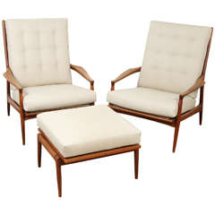 Pair of Milo Baughman "Archie" Lounge Chairs with Ottoman