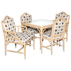 Carved and Painted Faux Bamboo Card Table and Four Matching Chairs, circa 1970