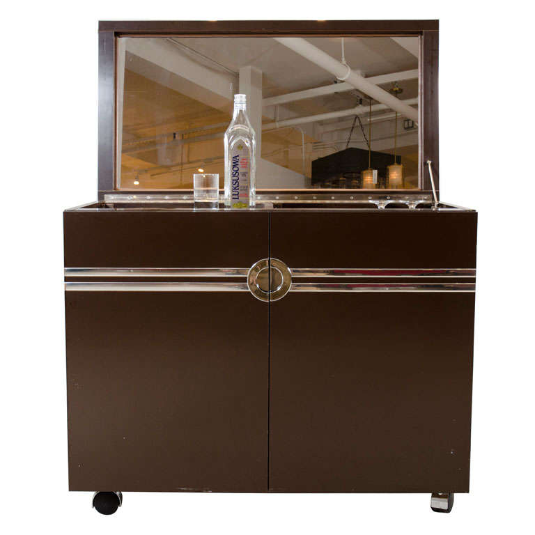 Laminate and Polished Chrome Dry Bar Cabinet by Pierre Cardin