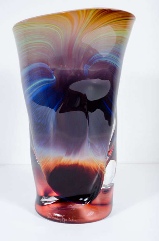 Tall Calcedonia Murano Glass Vase by Dino Rosin In Excellent Condition In New York, NY