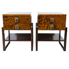 Pair of Burl Wood Floating Night Stands by Renzo Rutili Pair of Burl Wood Floating Night Stands by Renzo Rutili