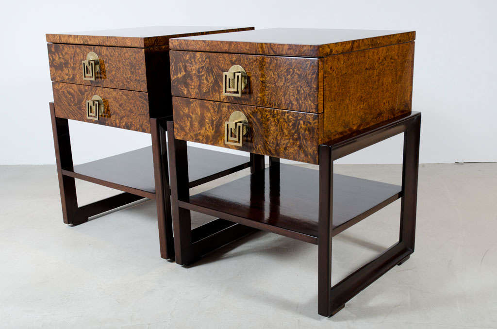 Pair of Burl Wood Floating Night Stands by Renzo Rutili at 1stdibs