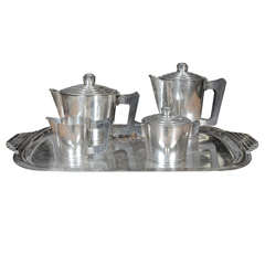 French Silver Coffee and Tea Set with Tray by Ercius