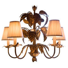 Gold Five Light Leaf Chandelier