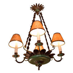 Antique Italian Wood and Iron Chandelier