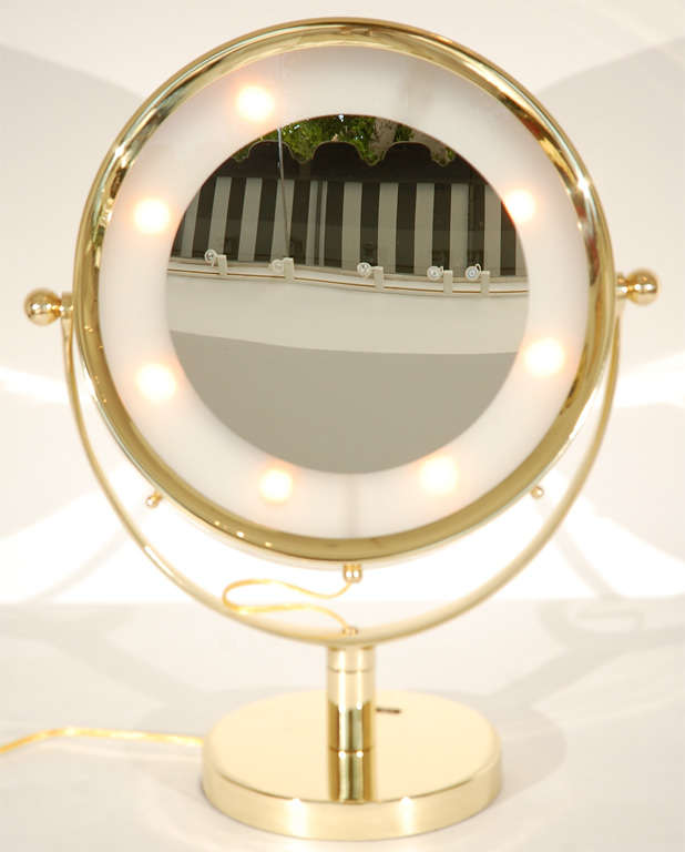 Illuminated Brass Vanity Mirror In Excellent Condition In Palm Desert, CA