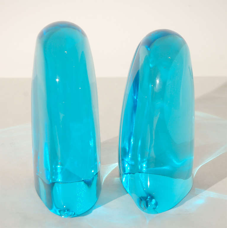 Italian Pair of Blue Murano Glass Bookends