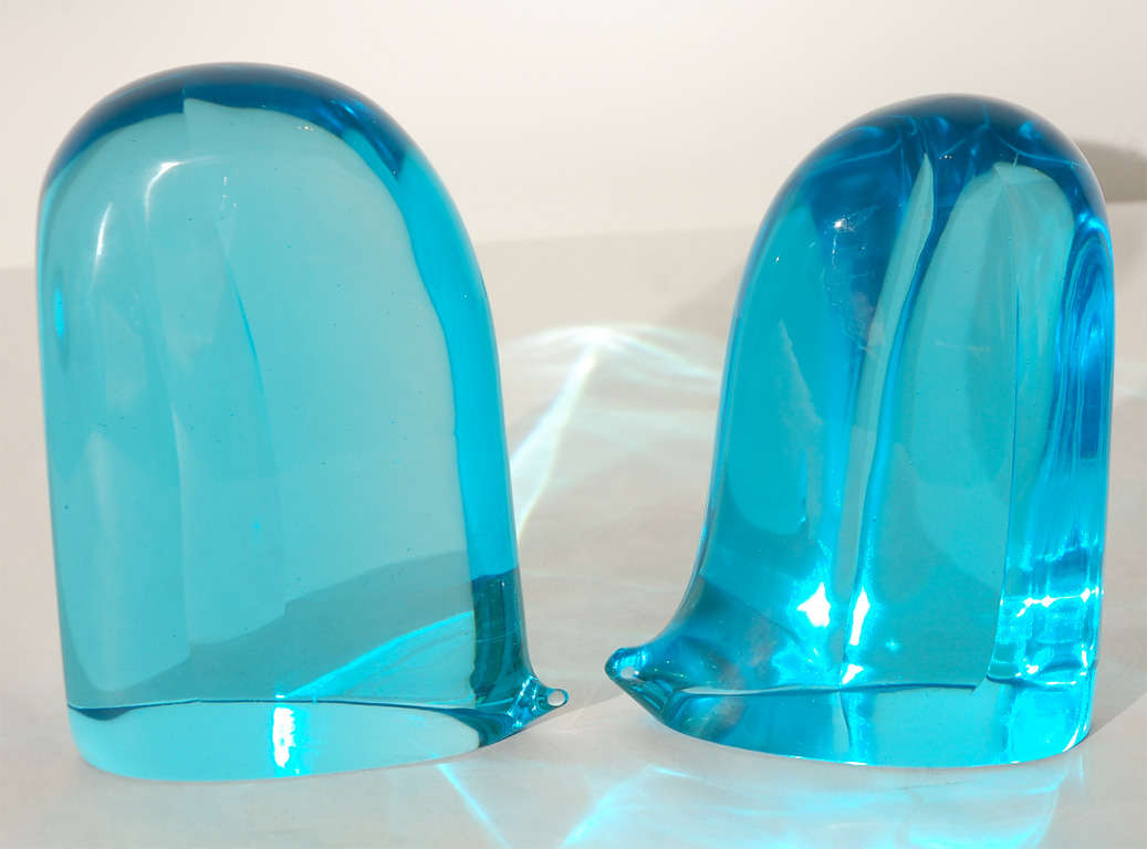 Pair of Blue Murano Glass Bookends 1