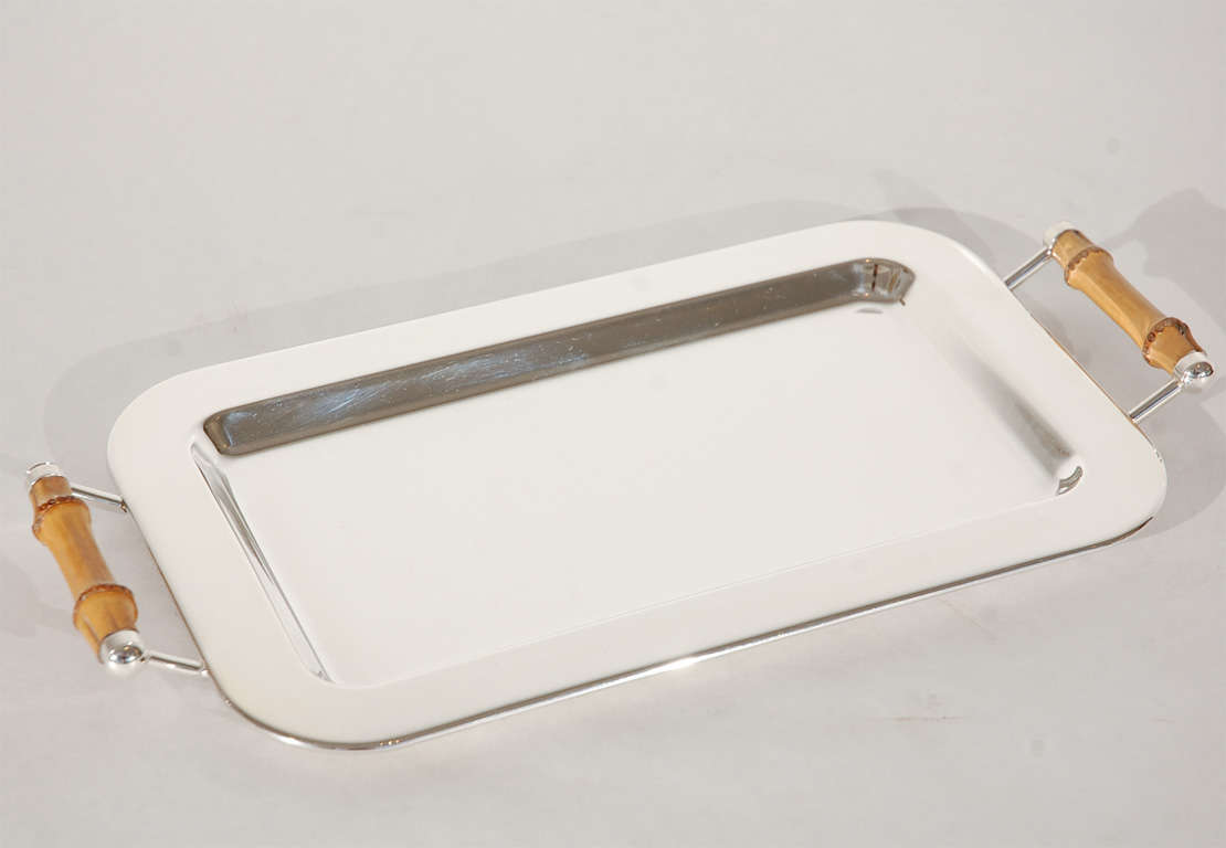Silver Plate and Bamboo Tray by Gucci