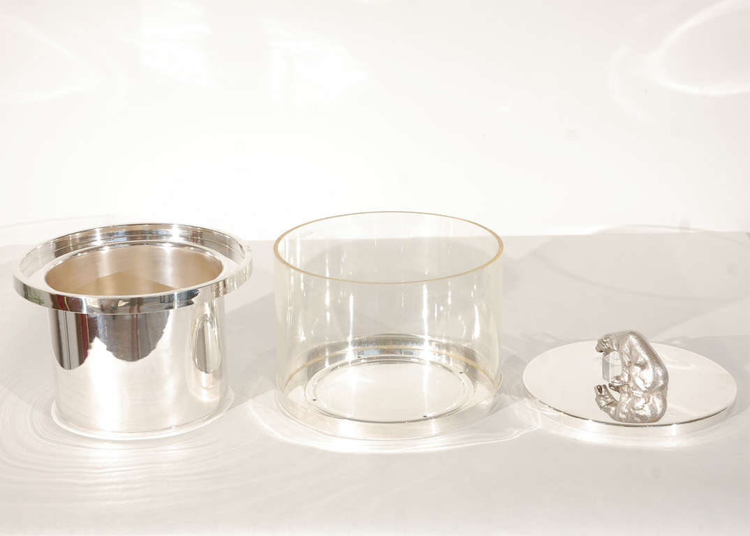 Late 20th Century Silver Plate & Lucite Polar Bear Ice Bucket by Mika
