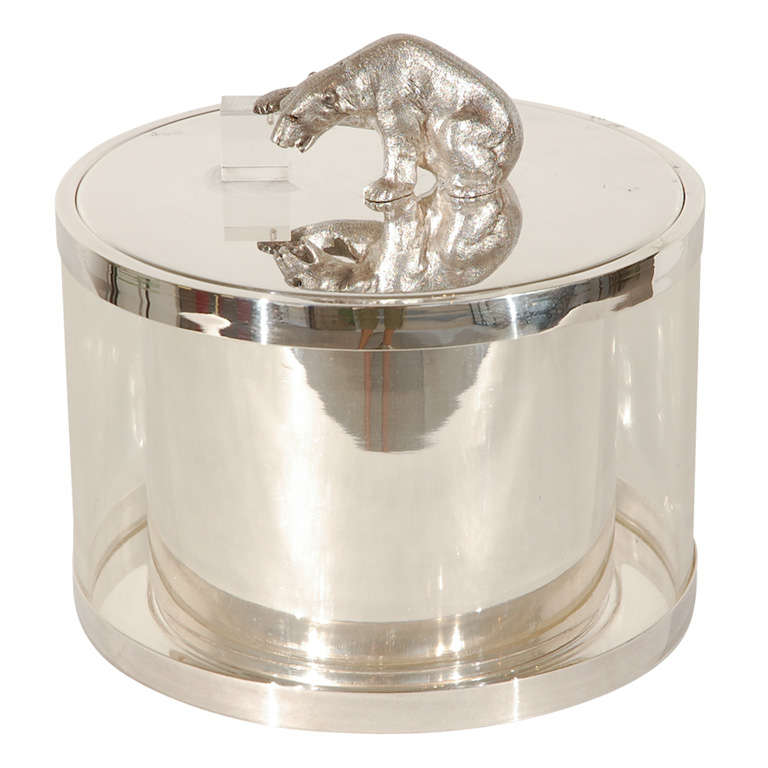 Silver Plate & Lucite Polar Bear Ice Bucket by Mika