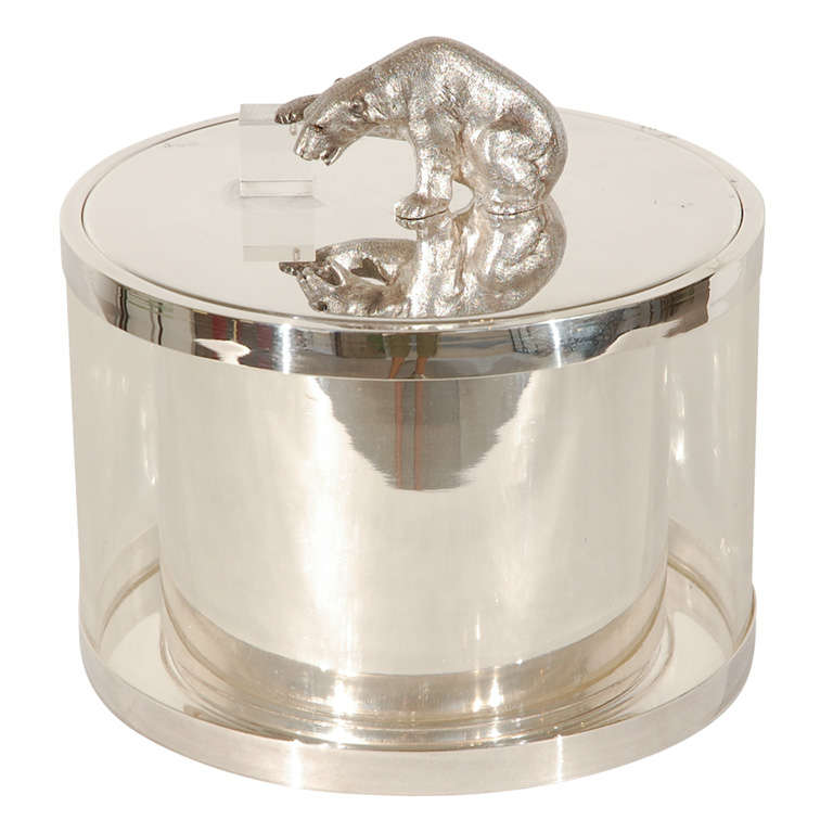 Silver Plate 
Lucite Polar Bear Ice Bucket by Mika