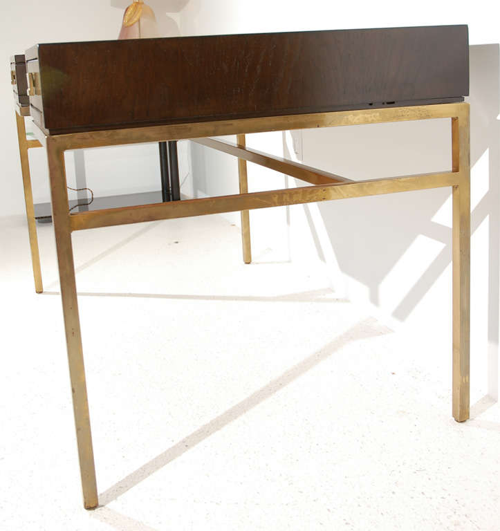 Mid-20th Century Wood and Brass Desk by Drexel