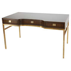 Wood and Brass Desk by Drexel