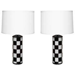 Pair of Black and White Murano Glass Table Lamps