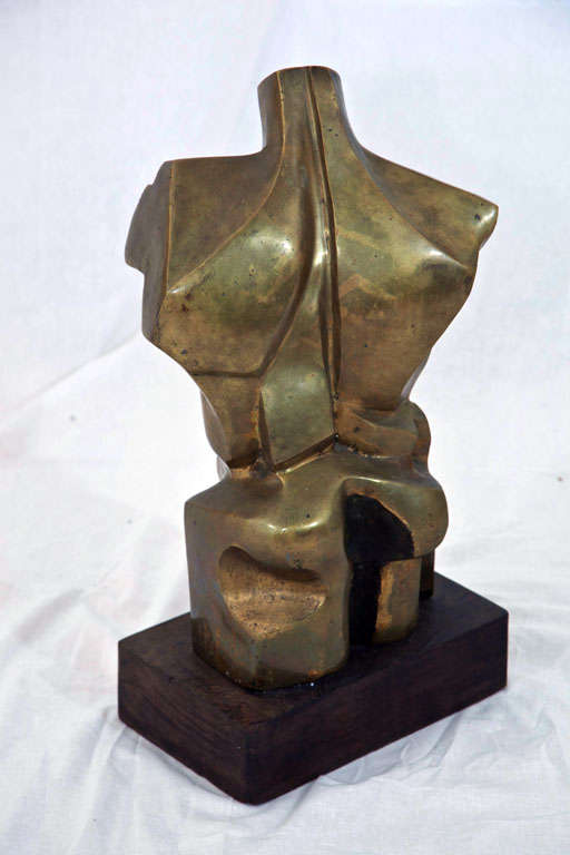 Wood Large Bronze Cubist Male Torso Sculture in the Style of Miguel Berrocal For Sale