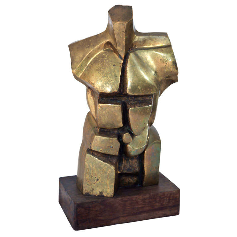 Large Bronze Cubist Male Torso Sculture in the Style of Miguel Berrocal For Sale