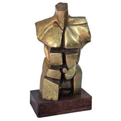 Large Bronze Cubist Male Torso Sculture in the Style of Miguel Berrocal