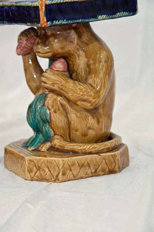 Unknown 1950's Pair of Dimuniutive  Monkey Form Ceramic Plant Stands For Sale