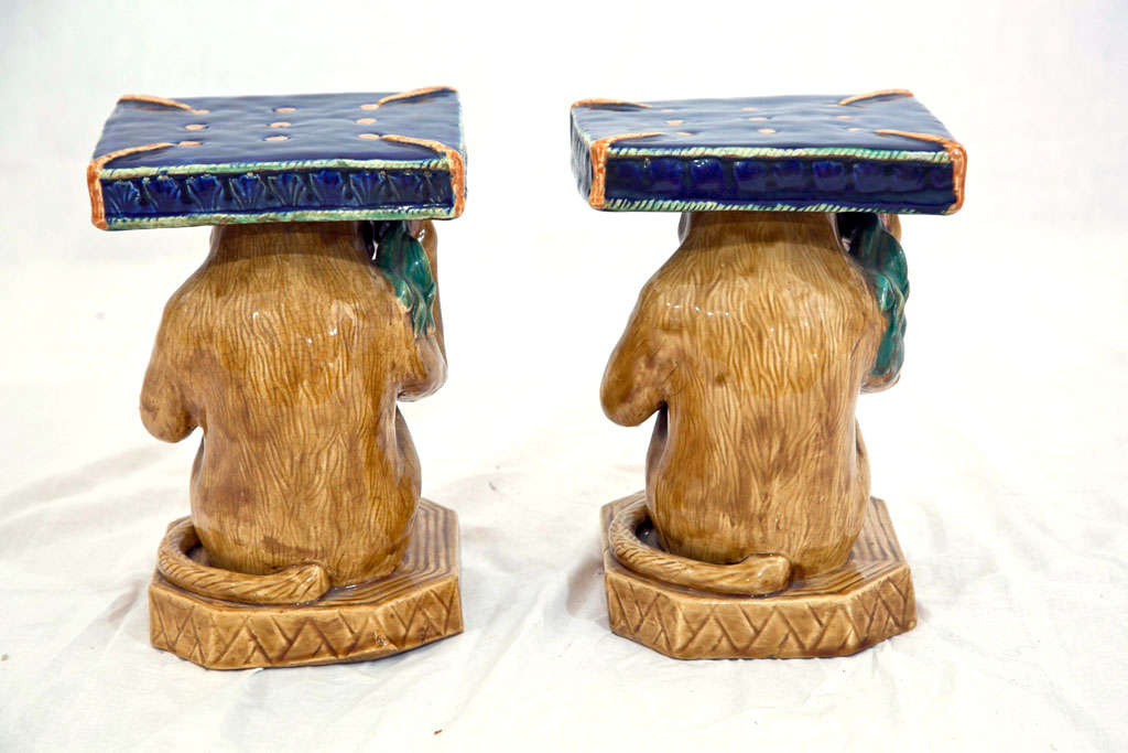 Mid-20th Century 1950's Pair of Dimuniutive  Monkey Form Ceramic Plant Stands For Sale