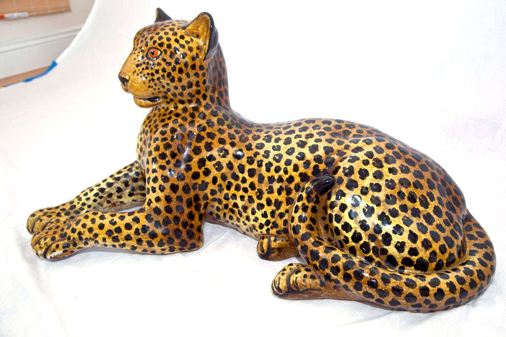 Ceramic Large Art Deco Leopard For Sale