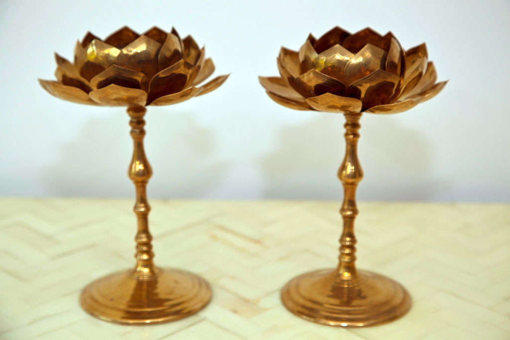 Pair of lovely brass, Lotus candle holders from the 1970s.