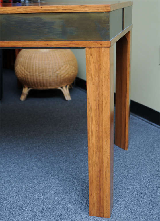 Exceptional Modern Oak Walnut  & Brass Desk by Heritage 2