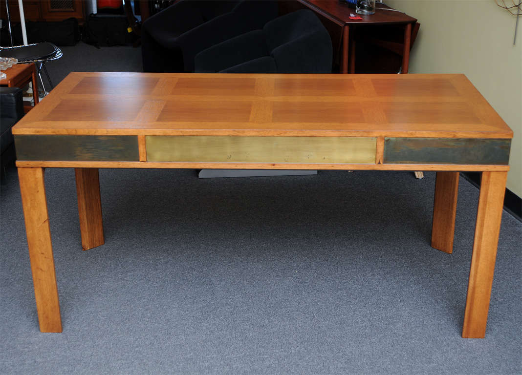 Exceptional Modern Oak Walnut  & Brass Desk by Heritage 5