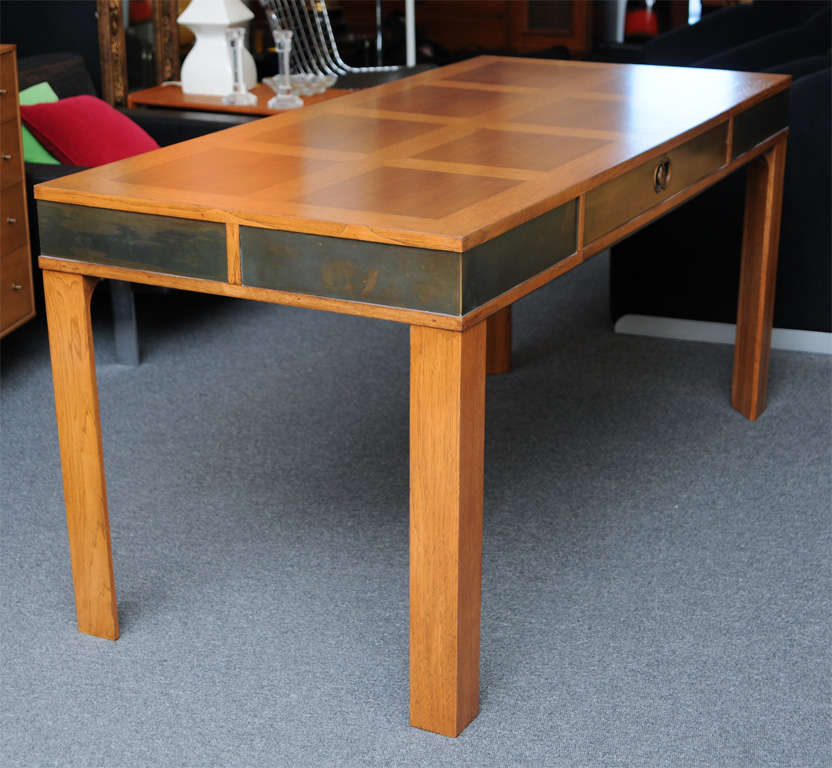 Exceptional Modern Oak Walnut  & Brass Desk by Heritage 6