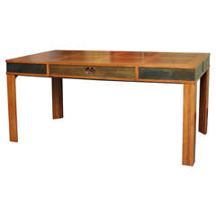 Exceptional Modern Oak Walnut  & Brass Desk by Heritage