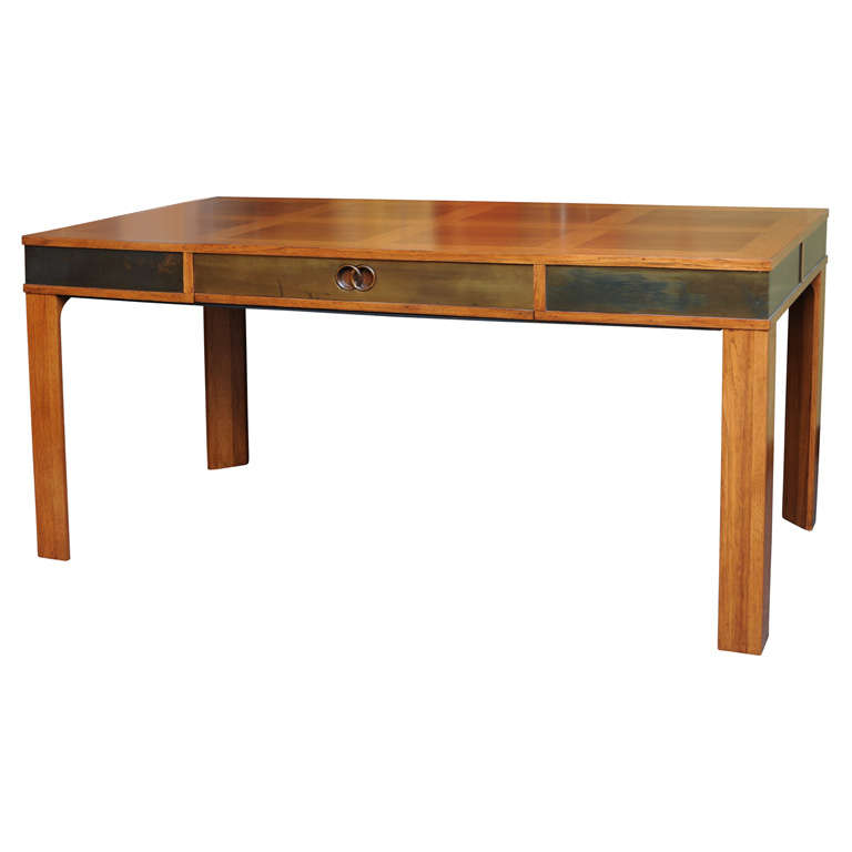 Exceptional Modern Oak Walnut  & Brass Desk by Heritage
