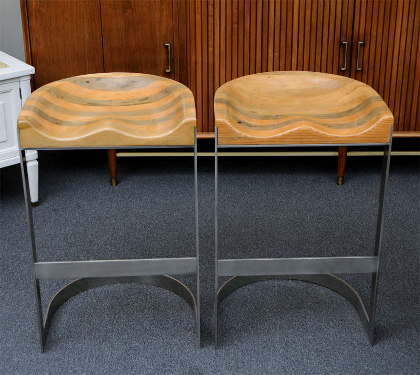 Rare Wood Saddle Seat Warren Bacon Bar Stools at 1stDibs