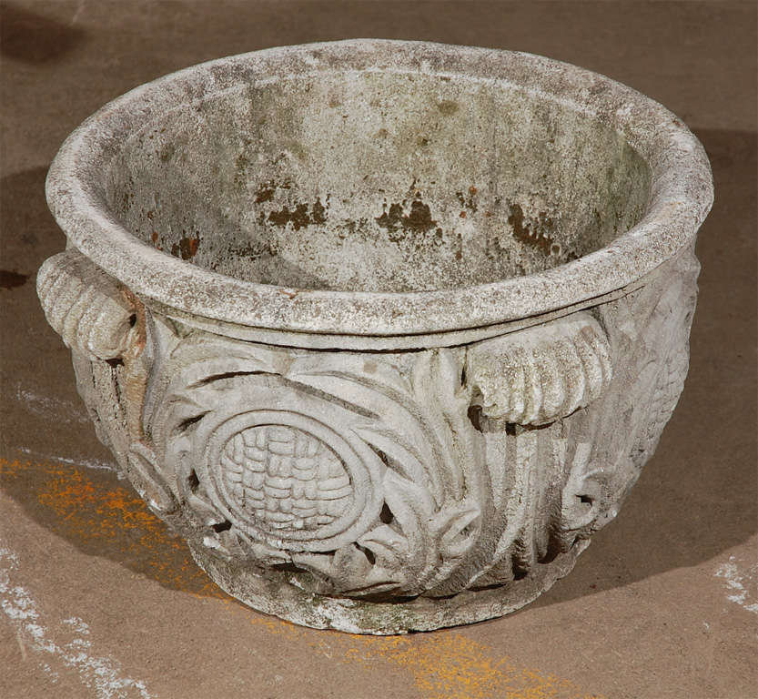 American Cast Concrete Planter with Acanthus Leaf Detail