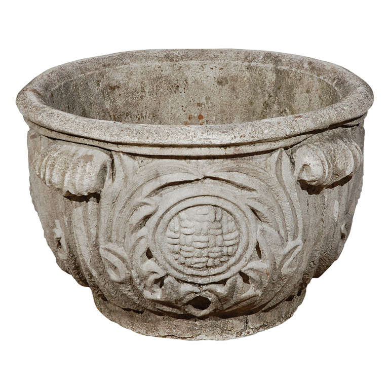 Cast Concrete Planter with Acanthus Leaf Detail
