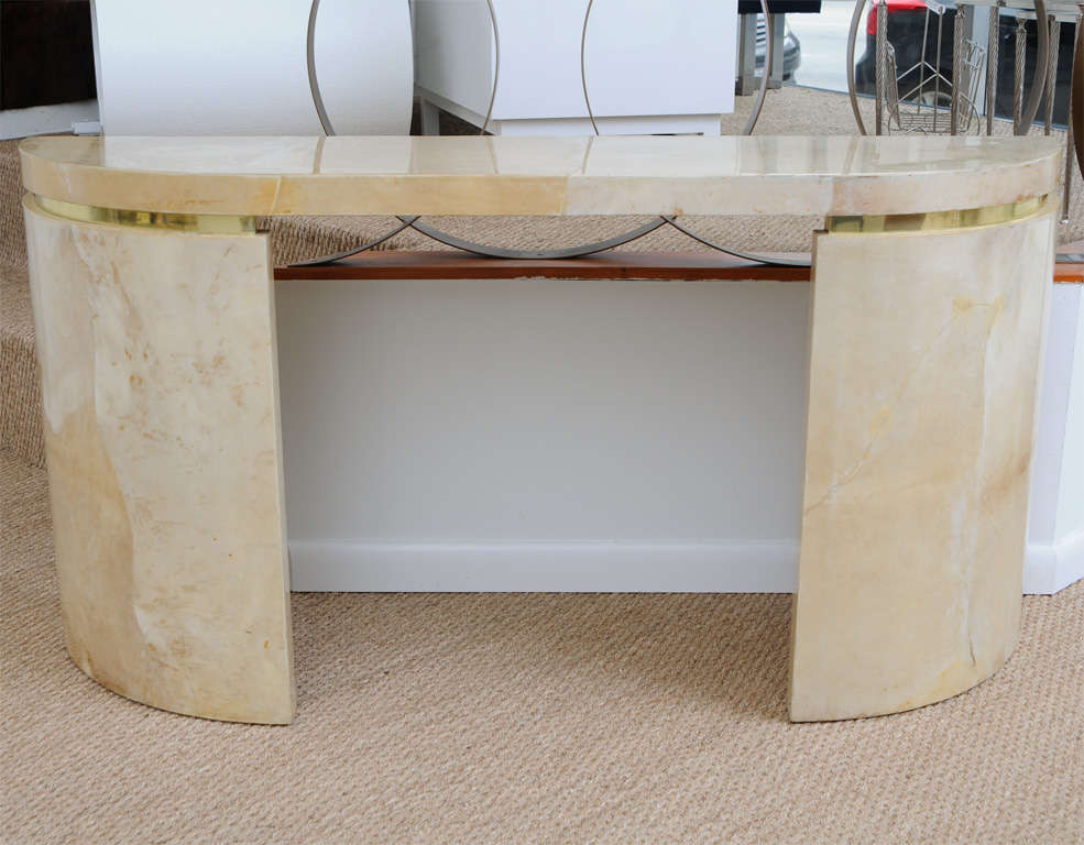 American Lacquered Goatskin Console Table in the manner of Karl Springer