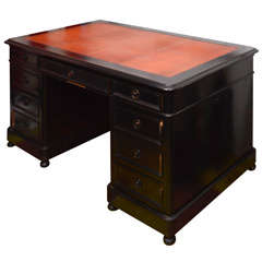 Wood and Leather Top Knee Hole Desk