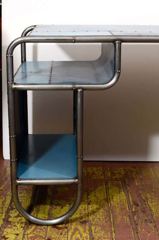 American Reclaimed Steel Blue Desk For Sale 1
