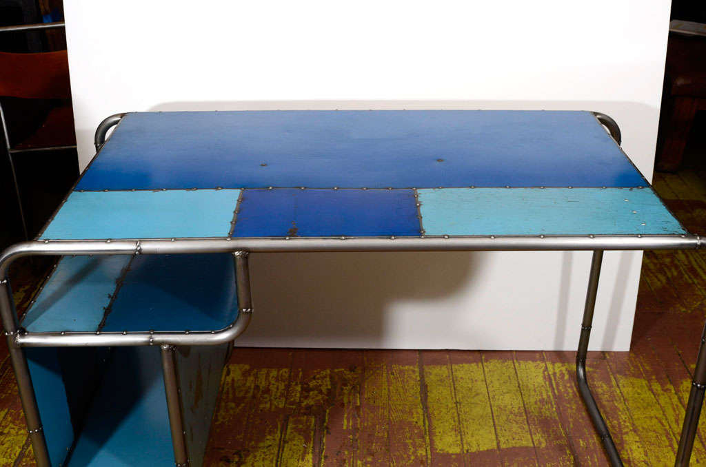 American Reclaimed Steel Blue Desk For Sale 2