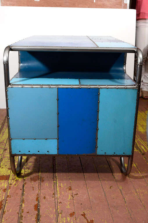 American Reclaimed Steel Blue Desk For Sale 4