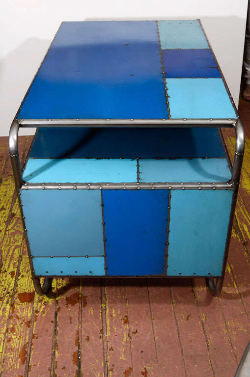American Reclaimed Steel Blue Desk For Sale 5