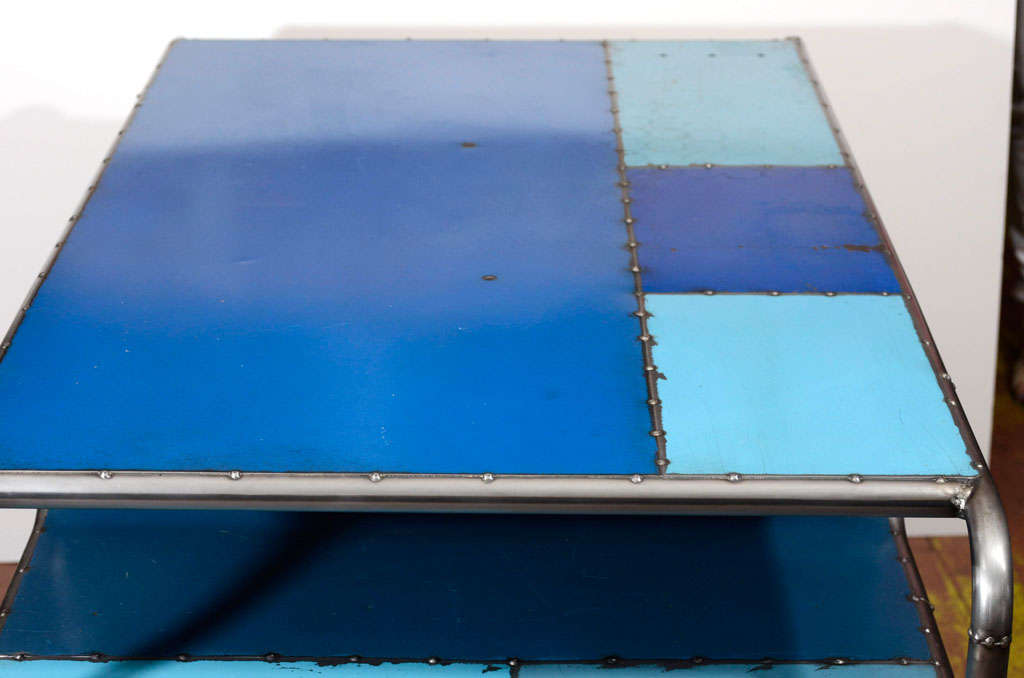 American Reclaimed Steel Blue Desk For Sale 6