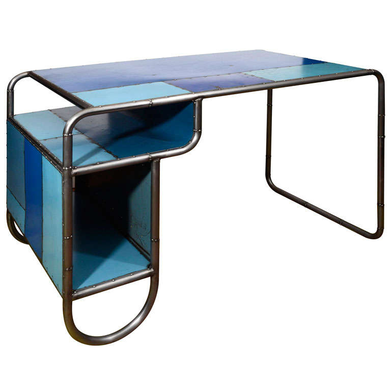 American Reclaimed Steel Blue Desk For Sale
